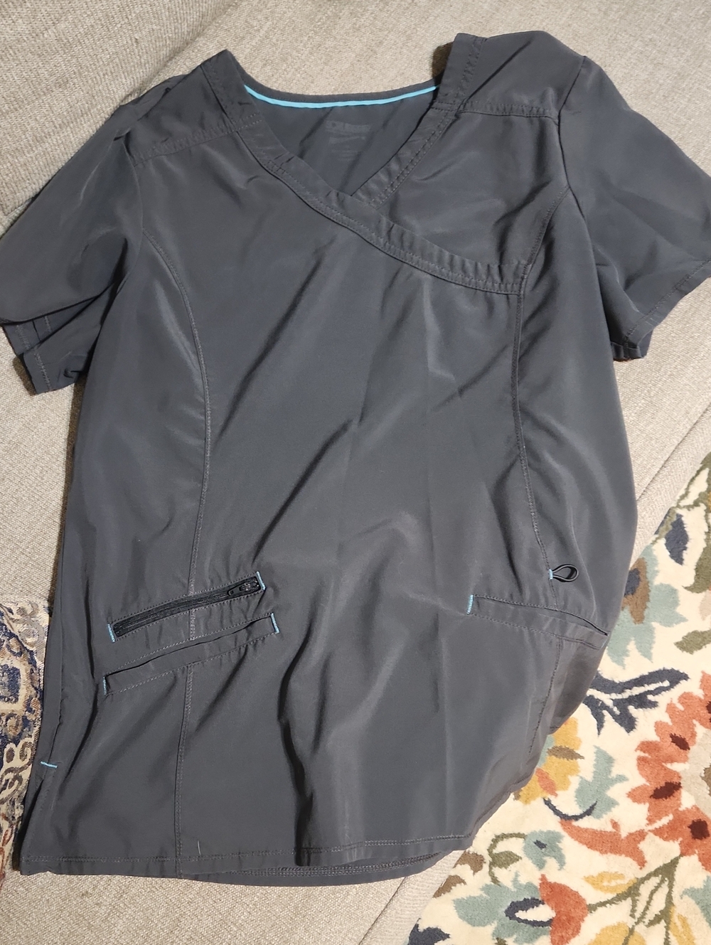 Scrubstar Dark Gray V-Neck Medical Scrub Top with Light Blue Trim